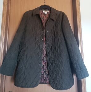 Talbot's Olive green quilted snap button up coat jacket women's size medium